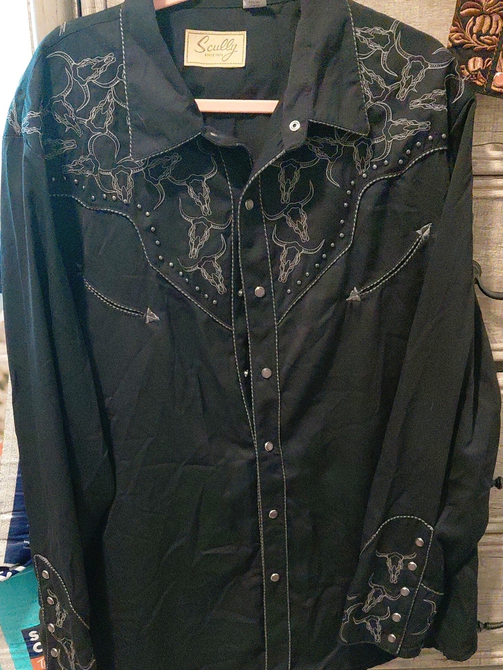 Scully Black Western Embroidered Snap Shirt